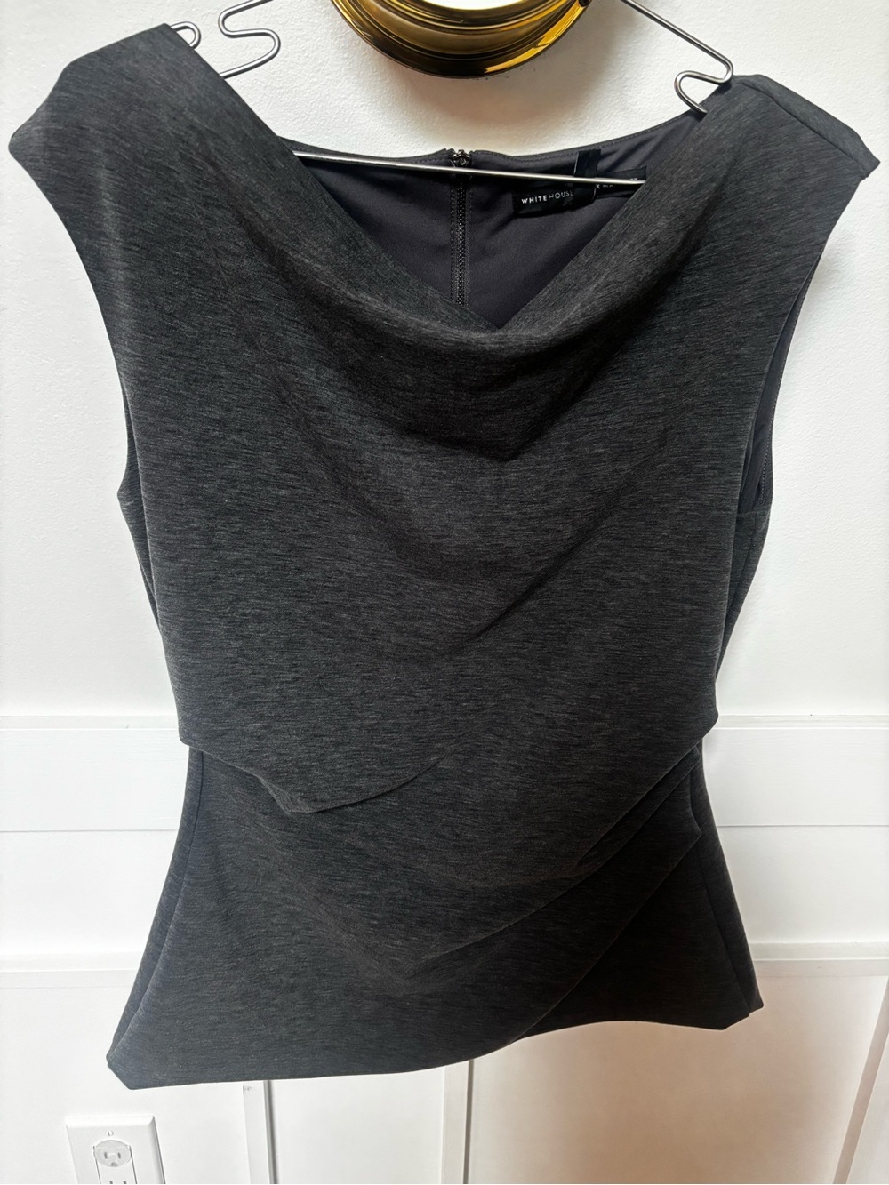 WHBM dark gray sleeveless cowl-neck draped layered front size 6 . NWOT